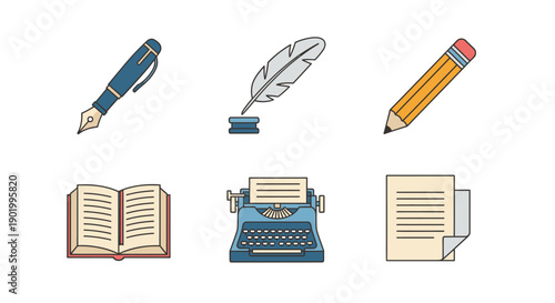Set of colorful writing tools and stationery icons vector illustration