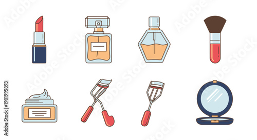 Cosmetics and beauty products lipstick perfume brush cream eyelash curler