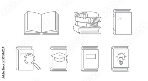 Book icons illustrations of education reading knowledge and study symbols