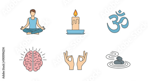 Yoga and meditation icons for wellness mindfulness and spiritual practices