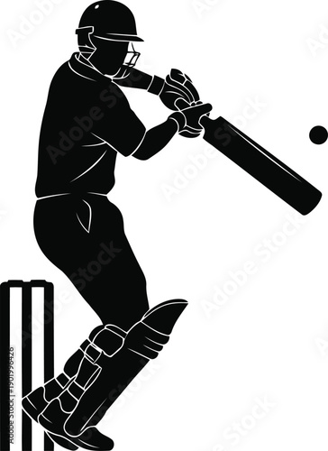 A cricket player in action with bat and ball