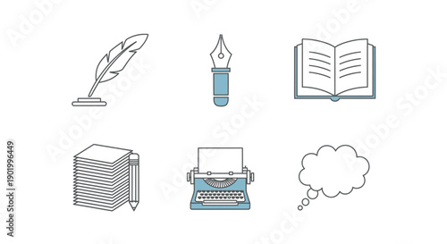 Set of writing and communication related icons isolated on white background