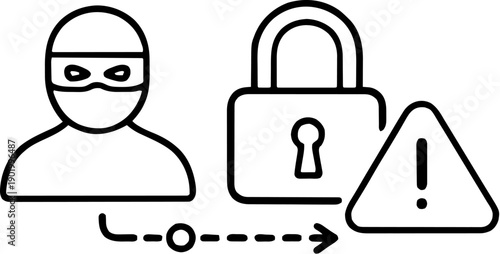 Cyber Security Threat Hacking Data Breach Warning Minimal Line Art Illustration - Minimalist Icon