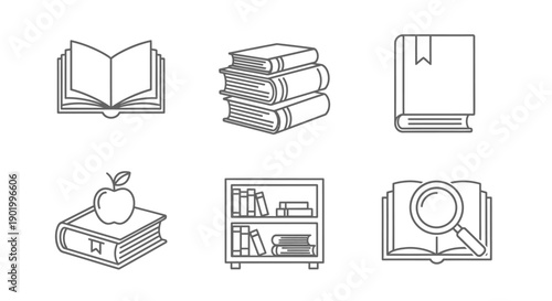 Line art books illustrations set for education and knowledge concept