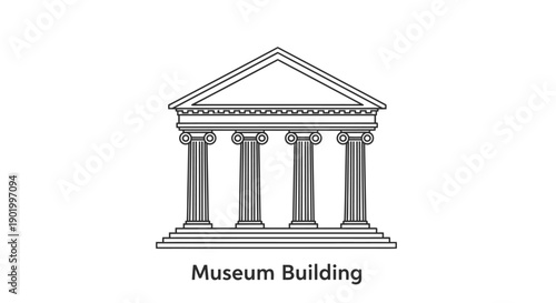 Museum building illustration architectural outline with columns and pediment