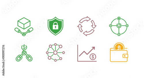 Finance icons piggy bank credit card handshake safe chart and building