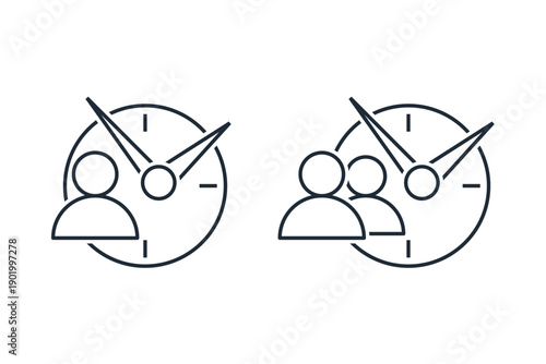 Active time and people. Carrying out plans. Vector linear icon illustration isolated on white background.