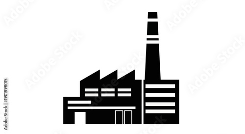 Factory building with chimney representing industrial workforce symbol in black and white