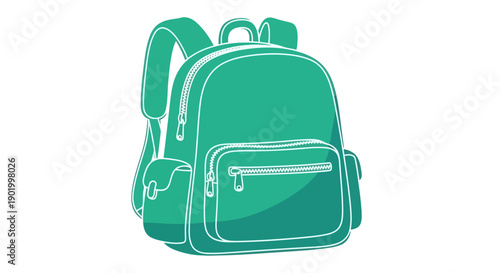 A green backpack with white outlines on a plain background