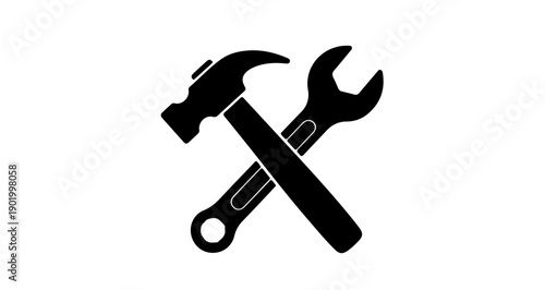 Crossed hammer and wrench representing Labor Day symbol in black and white