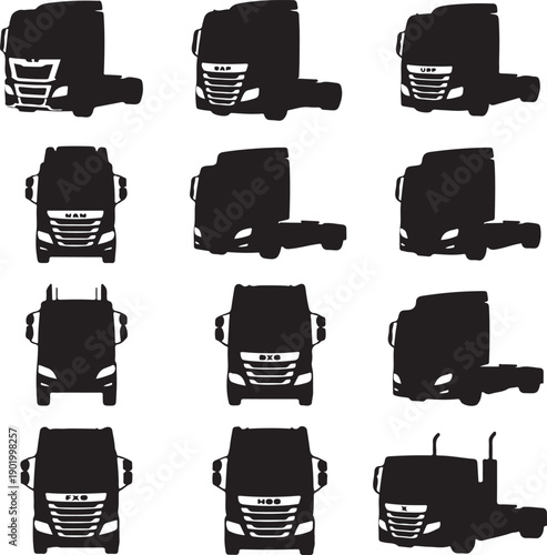 collection of various truck heads in black silhouette on white background