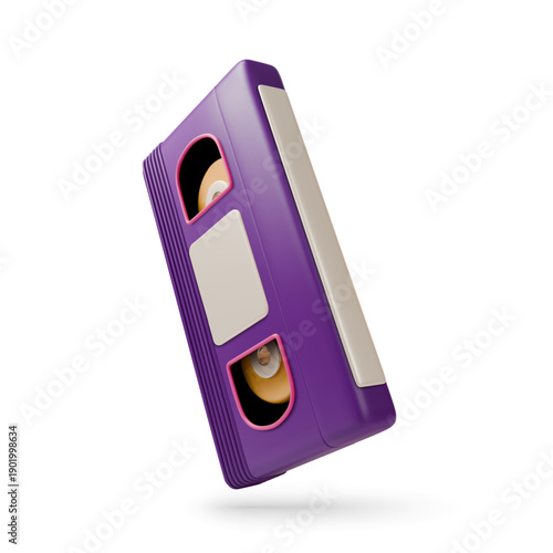 3d Colorful Video Cassette Analog Device Concept Cartoon Design Style Isolated on a White Background. Vector illustration