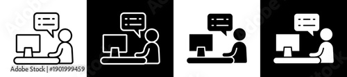 Online Mentoring Icon In Flat Version On Black And White Background
