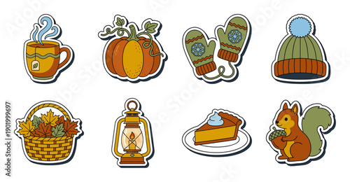 Autumn Sticker Set with Cozy Fall Elements Illustration