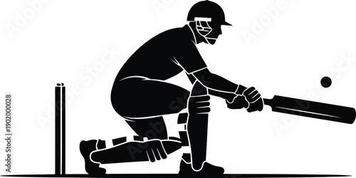 A cricket player is shown in action with bat
