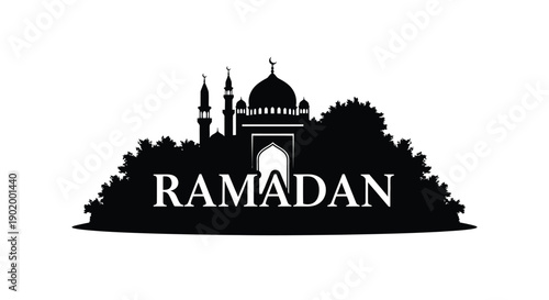 Ramadan mosque silhouette with trees and copy space
