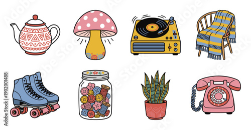 Retro Aesthetic Sticker Set with Vintage Objects Collection