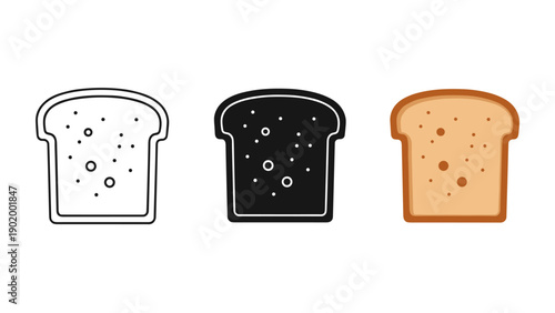 Three slices of bread in different colors and styles Vector