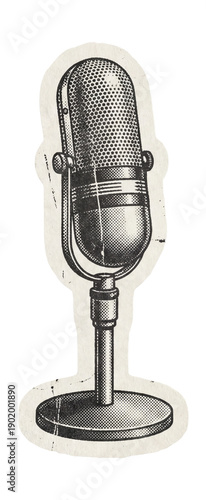 Microphone on stand paper sticker cutout.
