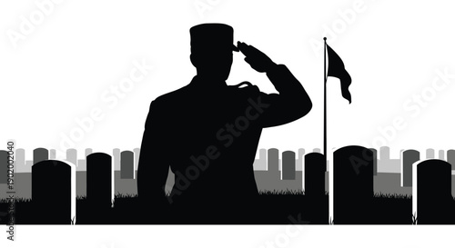 A respectful military salute before a cemetery capturing remembrance and honor on transparent background silhouette high quality professional detailed modern elegant