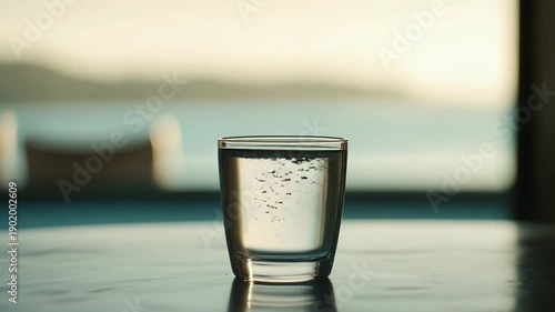 Dark, viscous substance dropping and separating from clear liquid in a glass tumbler, demonstrating density differences and fluid dynamics in a scientific context