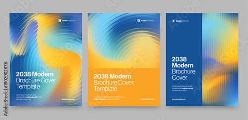 Brochure Cover Template & Front Page Design with Abstract Glass Ripple Effect in Blue & Orange Hues