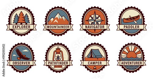 Vintage Outdoor Badge Stamp Collection for Adventure Tourism and Scrapbooking Assets