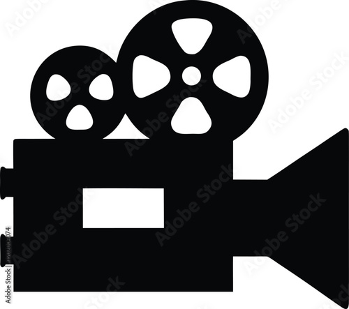 film projector reel silhouette vector icon illustration on transparent background