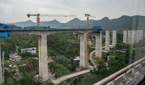 Vászonkép A complex high-speed elevated railway line under construction, designed to allow