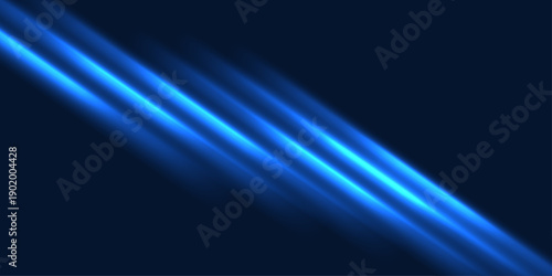 Abstract Dark blue technology background with glowing neon light lines and intersecting digital grid effects.