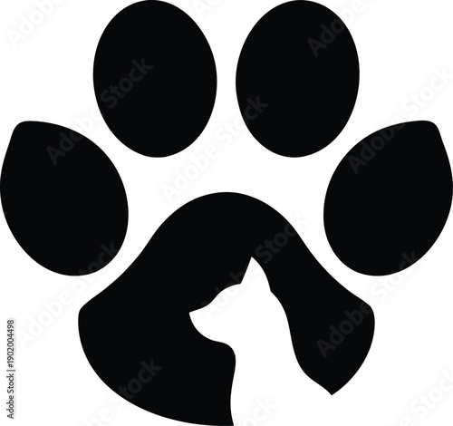 dog paw print silhouette vector icon illustration on transparent background