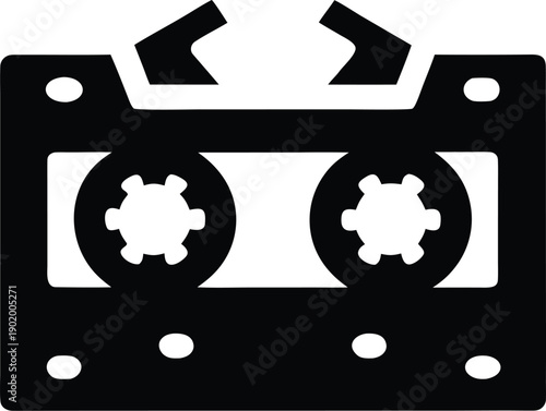 cassette tape rewinding silhouette vector icon illustration on transparent background