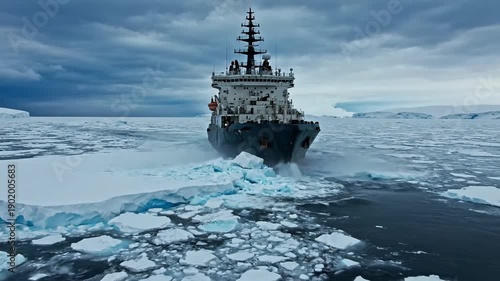 Wallpaper Mural Icebreaker Navigates Through Icy Waters Under Cloudy Skies, Arctic Exploration. Torontodigital.ca
