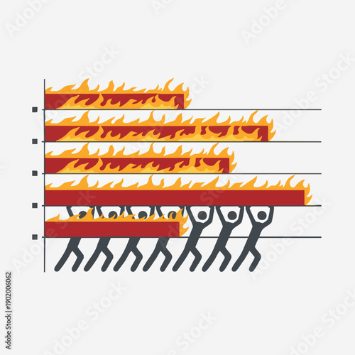 Crisis Management Team Holding Up Burning Bar Chart Data