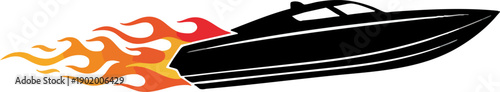 Speedboat Silhouette with Hot Fire Flames Logo Icon Vector