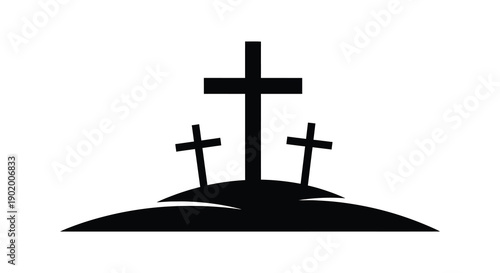 Three black crosses atop a hill a simple religious icon perfect for designs on transparent background silhouette high quality professional detailed