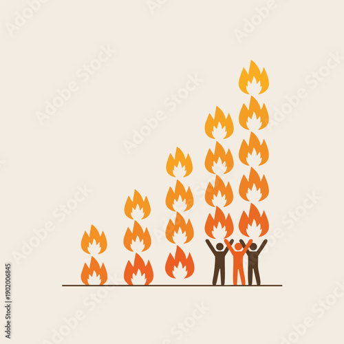 Rising Business Performance Chart with Fire Flames