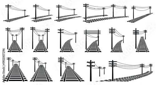 A collection of railway track silhouettes with varying curves and angles ideal for design projects on transparent background high quality professional