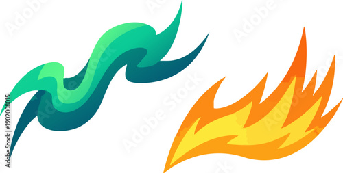 Fire and water abstract graphic design element symbols