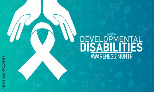 Developmental Disabilities Awareness Month Vector Puzzle Ribbon Inclusion Support Autism Cerebral Palsy Health March Banner Design Infographic Stock Graphic