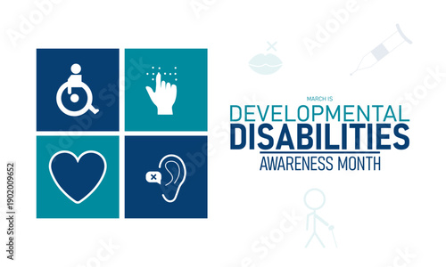 Developmental Disabilities Awareness Month Vector Puzzle Ribbon Inclusion Support Autism Cerebral Palsy Health March Banner Design Infographic Stock Graphic