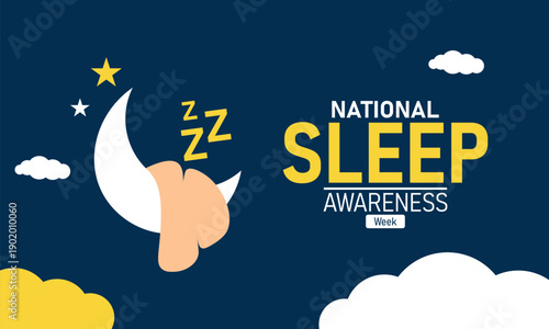 National Sleep Awareness Week Vector Bed Moon Zzz Insomnia Rest Sleep Hygiene Tips Health March Banner Design Awareness Stock Graphic Template Illustration