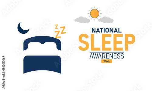 National Sleep Awareness Week Vector Bed Moon Zzz Insomnia Rest Sleep Hygiene Tips Health March Banner Design Awareness Stock Graphic Template Illustration