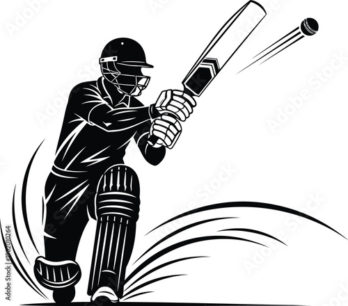 A cricket player is hitting a ball with a bat