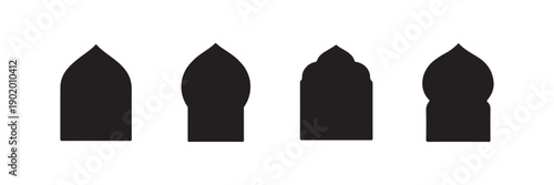 Islamic golden frames collection. Traditional Arabic door and window frames. Oriental mosque arch in luxury style. Set of outline Arabic golden frames. arch mashrabiya window frames geometric outline 