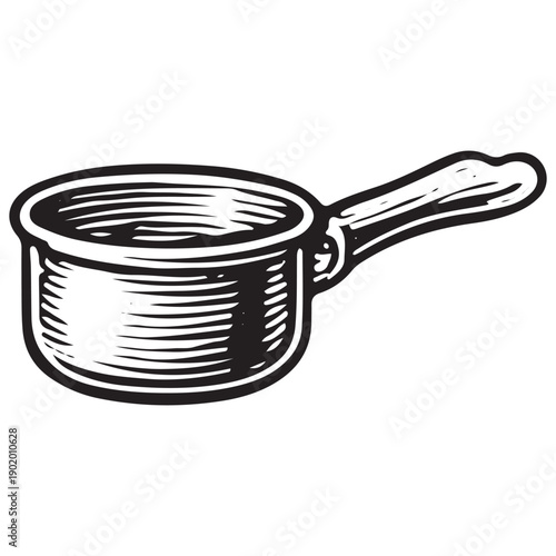Vintage Saucepan Pot Doodle Retro Engraving Cooking Pan Kitchen Utensil Line Art Illustration