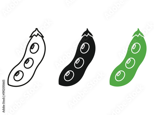 Three peas in a pod illustrated in different colors and styles.