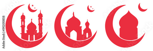 MobileRamadan Kareem Crescent Moon Mosque Silhouette Set. Islamic Ramadan Moon and Mosque Black Silhouette Icons. Eid Mubarak Crescent Moon Mosque Vector Silhouette Collection. Islamic mosque arch win