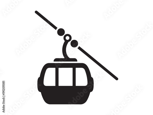 A simple black and white image of a gondola cable car on a plain white background.