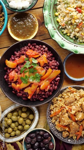 Authentic Bean Dishes on Traditional Table at Ramadan Iftar